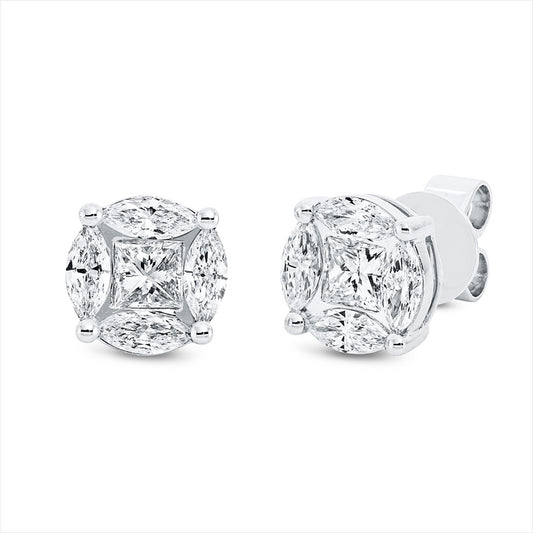 Ohrstecker 18 kt WG, 8 Tropfen 0,82 ct, TW-vsi/si, 2 Princ. 0,43 ct, F-vvs