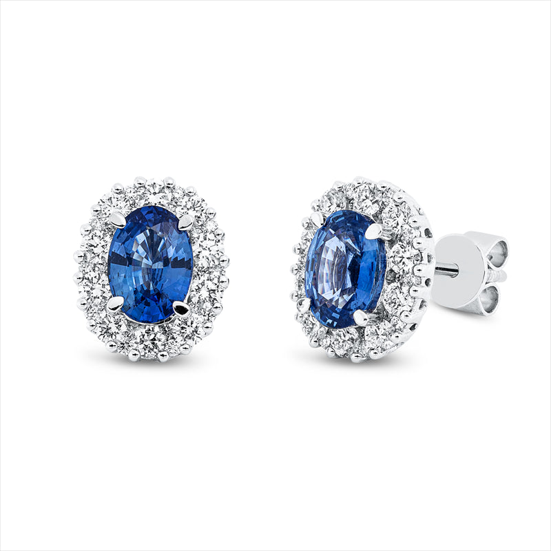 Ohrstecker 14 kt WG, 60 Brill. 0,77 ct, W-si, 2 Saphire 1,80 ct blau