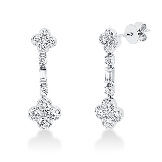 Ohrschmuck 18 kt WG, 2 Bag. 0,08 ct, TW-vsi, 4 Princ. 0,10 ct, TW-vsi, 20 Brill. 0,97 ct, TW-si