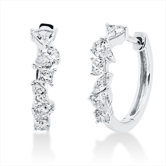 Creolen 18 kt WG, 8 Fant-Schl. 0,56 ct, TW-si, 2 Herzschl. 0,20 ct, TW-vsi, 2 Brill. 0,10 ct, TW-si