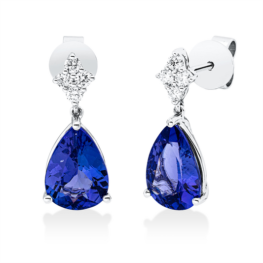 Ohrstecker 14 kt WG, 8 Brill. 0,21 ct, TW-si, 2 Tansanit 3,62 ct blau