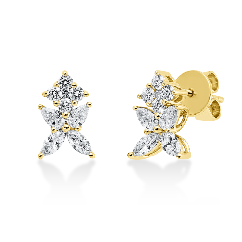 Ohrstecker 18 kt GG, 4 Tropfen 0,22 ct, TW-si, 4 Nav. 0,23 ct, TW-si, 10 Brill. 0,21 ct, TW-si