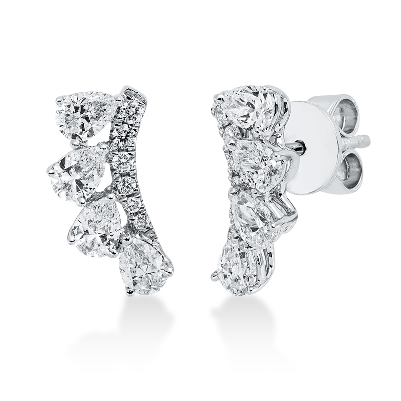 Ohrstecker 18 kt WG, 8 Tropfen 0,76 ct, TW-si, 12 Brill. 0,07 ct, TW-si