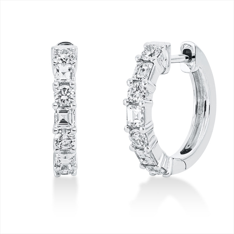 Creolen 18 kt WG, 6 Assher 0,51 ct, TW-si, 8 Brill. 0,52 ct, TW-si