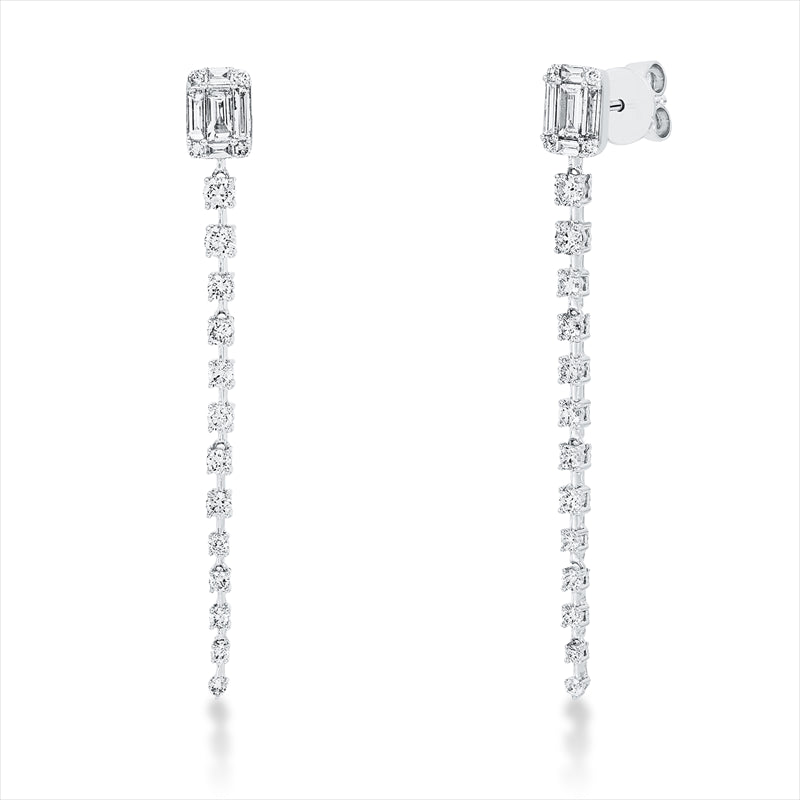 Ohrschmuck 18 kt WG, 8 Bag. 0,21 ct, TW-si, 2 Bag. 0,16 ct, TW-si, 34 Brill. 0,61 ct, TW-si