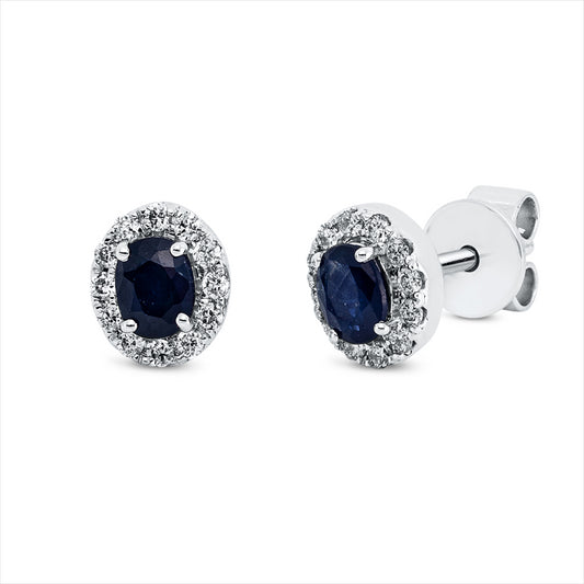 Ohrstecker 18 kt WG, 24 Brill. 0,14 ct, TW-si, 2 Saphire 0,49 ct blau