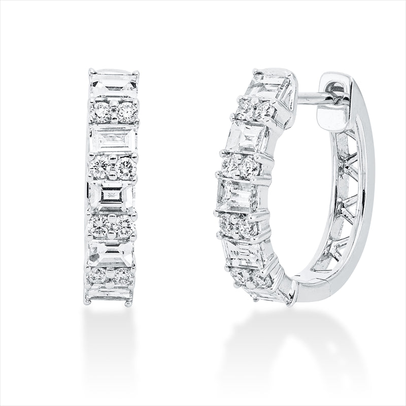 Creolen 18 kt WG, 10 Sm.schliff 0,73 ct, TW-si, 16 Brill. 0,22 ct, TW-si