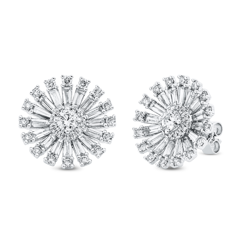 Ohrstecker 18 kt WG, 2 Brill. 0,36 ct, TW-si, 32 Bag. 1,84 ct, TW-si, 62 Brill. 0,67 ct, TW-si