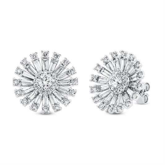 Ohrstecker 18 kt WG, 2 Brill. 0,36 ct, TW-si, 32 Bag. 1,84 ct, TW-si, 62 Brill. 0,67 ct, TW-si