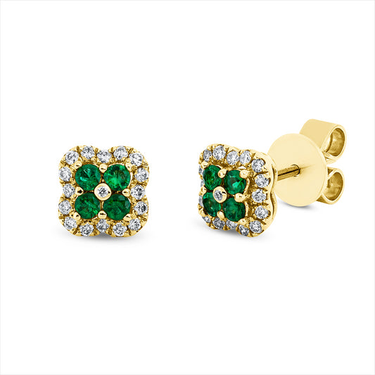 Ohrstecker 18 kt GG, 34 Brill. 0,16 ct, TW-si, 8 Smaragde 0,21 ct grün