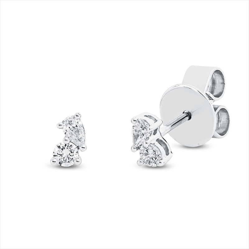 Ohrstecker 18 kt WG, 2 Tropfen 0,09 ct, TW-vsi/si, 2 Brill. 0,08 ct, TW-vsi/si