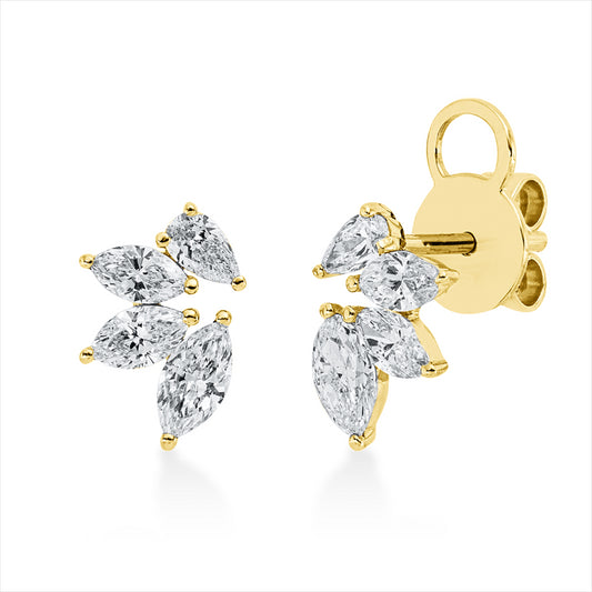 Ohrstecker 18 kt GG, 2 Tropfen 0,19 ct, TW-vsi, 6 Nav. 0,96 ct, TW-vsi