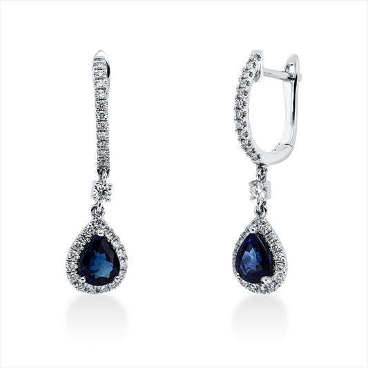 Ohrschmuck 18 kt WG, 2 Brill. 0,08 ct, TW-si, 58 Brill. 0,34 ct, TW-si, 2 Saphire 1,25 ct blau