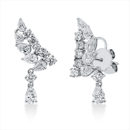 Ohrschmuck 18 kt WG, 2 Tropfen 0,43 ct, TW-vsi, 10 Tropfen 0,98 ct, TW-vsi, 12 Brill. 0,70 ct, TW-si
