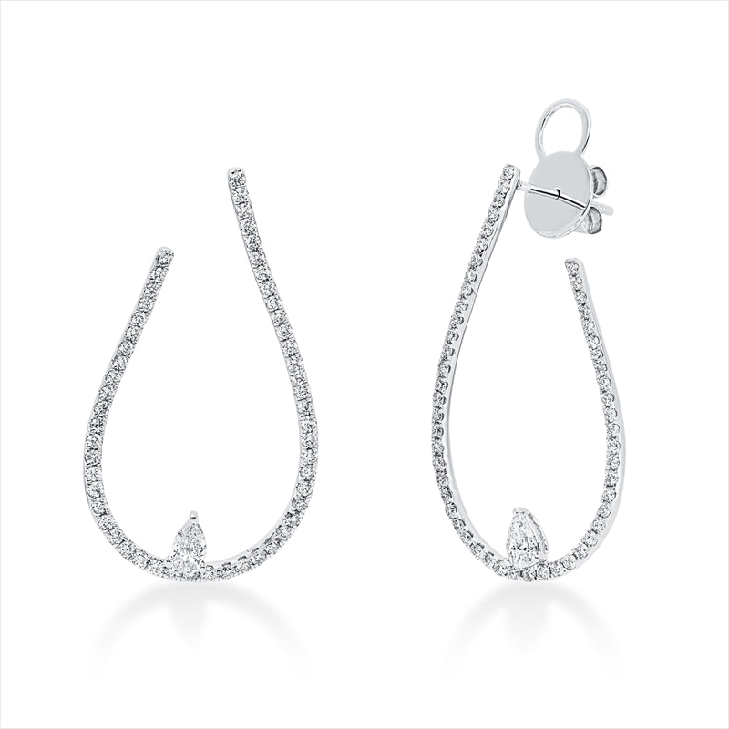 Ohrschmuck 18 kt WG, 2 Tropfen 0,38 ct, TW-vsi, 106 Brill. 1,00 ct, TW-si