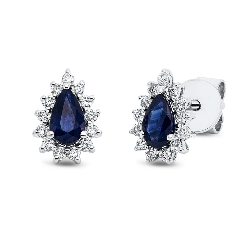 Ohrstecker 18 kt WG, 26 Brill. 0,18 ct, TW-si, 2 Saphire 0,50 ct blau