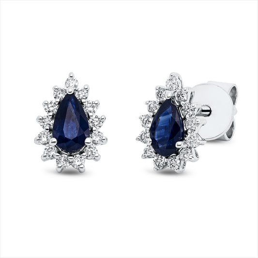 Ohrstecker 18 kt WG, 26 Brill. 0,18 ct, TW-si, 2 Saphire 0,50 ct blau
