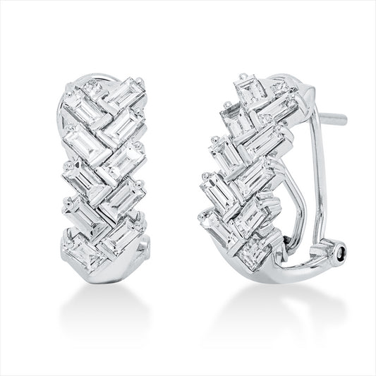 Creolen 18 kt WG, 20 Bag. 1,72 ct, F-vsi, 2 Princ. 0,05 ct, F-vsi