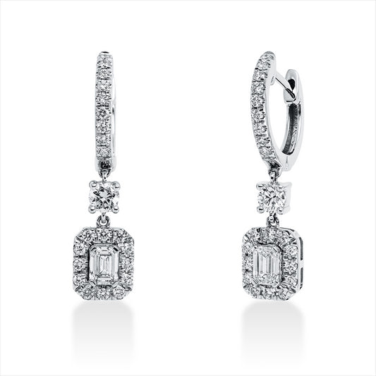 Ohrschmuck 14 kt WG, 2 Brill. 0,19 ct, TW-si, 2 Bag. 0,36 ct, TW-si, 42 Brill. 0,29 ct, TW-si