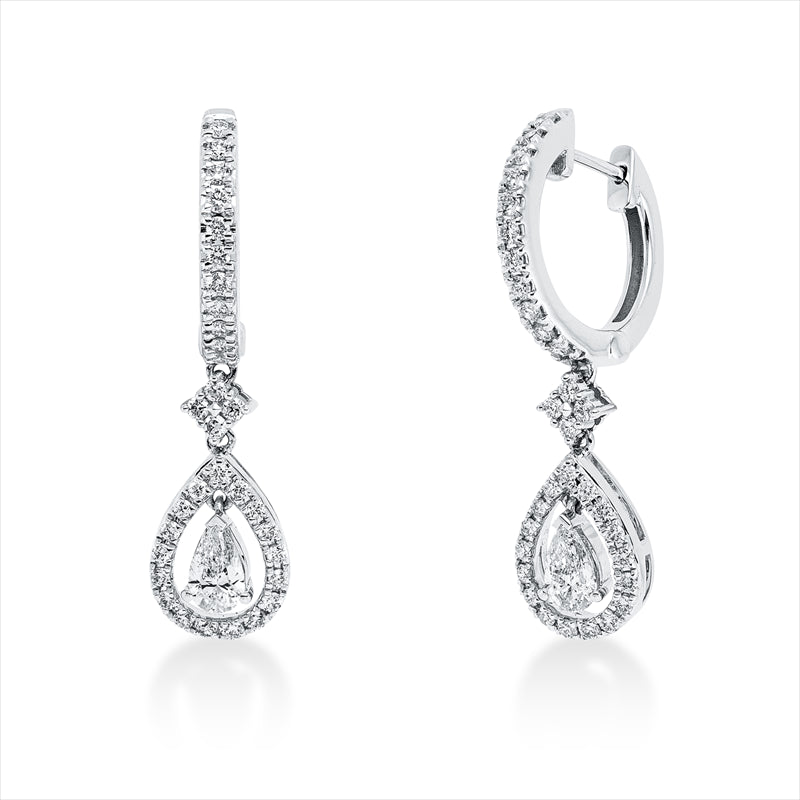 Ohrschmuck 14 kt WG, 30 Brill. 0,33 ct, TW-si, 2 Tropfen 0,46 ct, TW-si, 34 Brill. 0,24 ct, TW-si