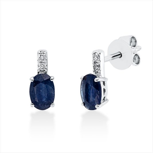 Ohrstecker 18 kt WG, 4 Brill. 0,04 ct, TW-si, 2 Saphire 1,02 ct blau