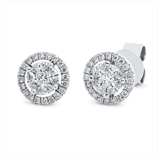 Ohrstecker 18 kt WG, 2 Princ. 0,06 ct, TW-si, 8 Nav. 0,22 ct, TW-si, 40 Brill. 0,14 ct, TW-si