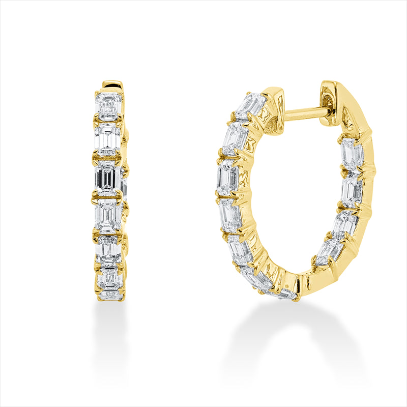 Creolen 18 kt GG, 9 Sm.schliff 0,72 ct, 10 Sm.schliff 0,85 ct, 3 Sm.schliff 0,25 ct, TW-si