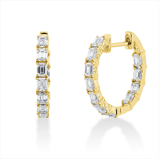 Creolen 18 kt GG, 9 Sm.schliff 0,72 ct, 10 Sm.schliff 0,85 ct, 3 Sm.schliff 0,25 ct, TW-si