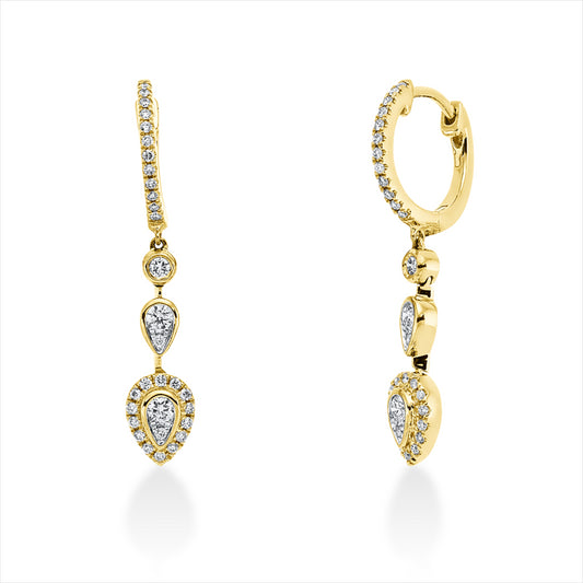 Ohrschmuck 18 kt GG, 2 Brill. 0,05 ct, F-vsi/si, 4 Brill. 0,24 ct, F-vsi/si, 56 Brill. 0,28 ct, F-vsi/si