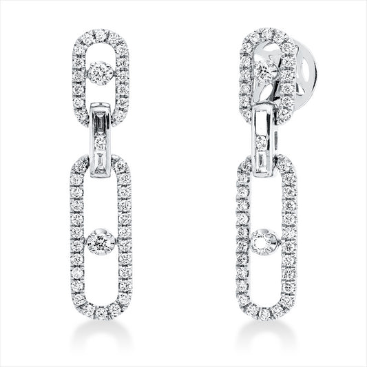 Ohrschmuck 18 kt WG, 2 Brill. 0,02 ct,80 Brill. 0,58 ct, 4 Bag. 0,08 ct, F-vsi/si, 4 Brill. 0,13 ct, F-vsi/si