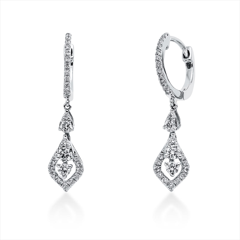 Ohrschmuck 18 kt WG, 2 Brill. 0,02 ct, 4 Brill. 0,15 ct, 2 Brill. 0,12 ct, F-vsi/si, 48 Brill. 0,20 ct, F-vsi/si