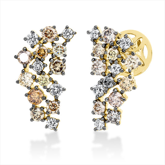 Ohrstecker 18 kt GG, 4 Brill. 0,19 ct, F-vsi/si, 6 Brill. 0,21 ct, F-vsi/si, 20 Brill. 1,17 ct, fancy