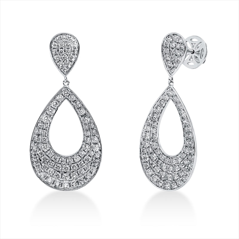 Ohrschmuck 18 kt WG, 50 Brill. 1,24 ct, F-vsi/si, 4 Brill. 0,15 ct, F-vsi/si, 100 Brill. 1,38 ct, F-vsi/si