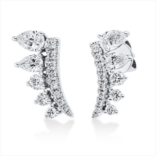 Ohrstecker 18 kt WG, 22 Brill. 0,30 ct, TW-si,  2 Tropfen 0,18 ct, F-vsi/si, 2 Tropfen 0,29 ct, F-vsi/si