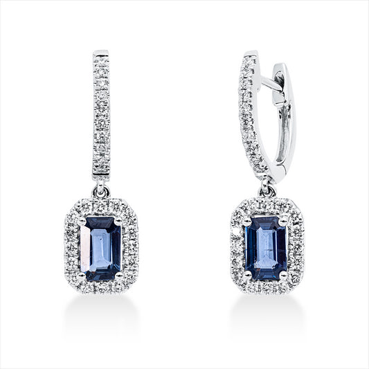 Ohrschmuck 18 kt WG, 52 Brill. 0,38 ct, TW-si, 2 Saphire 1,09 ct blau