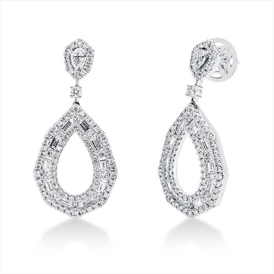 Ohrschmuck 18 kt WG,2 Brill.0,07 ct,174 Brill.1,18ct,TW-si, 20 Bag. 0,58 ct,2 Tropfen 0,16 ct, F-vsi/si