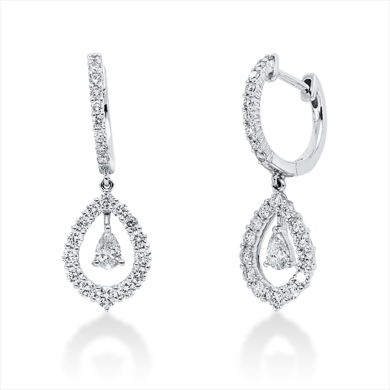 Ohrschmuck 18 kt WG, 6Brill. 0,2 ct,  40 Brill. 0,61 ct, TW-si, 2 Tropfen 0,25 ct, F-vsi/si