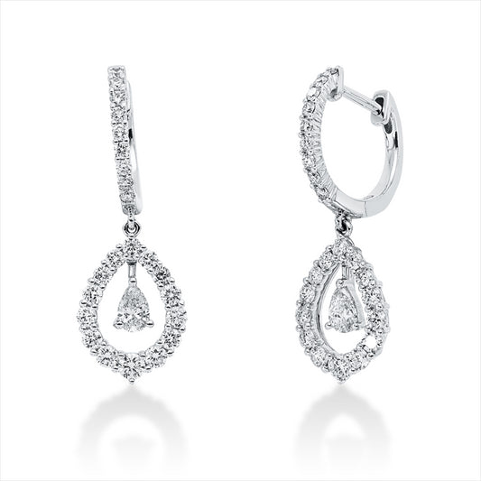 Ohrschmuck 18 kt WG, 6Brill. 0,2 ct,  40 Brill. 0,61 ct, TW-si, 2 Tropfen 0,25 ct, F-vsi/si