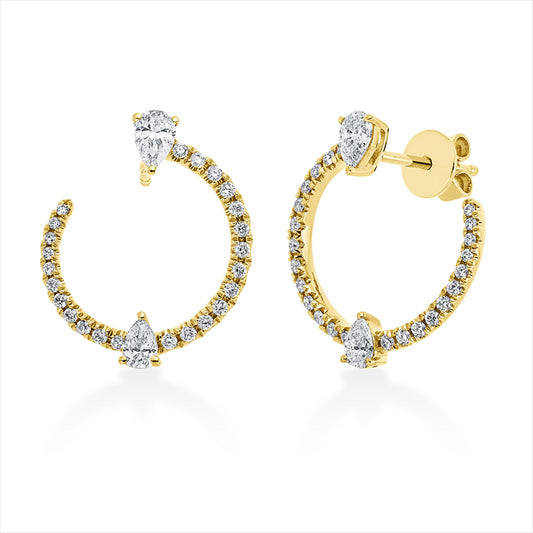 Ohrstecker 18 kt GG, 18 Brill. 0,11 ct, F-vsi, 4 Tropfen 0,47 ct, F-vsi/si, 30 Brill. 0,26 ct, F-vsi