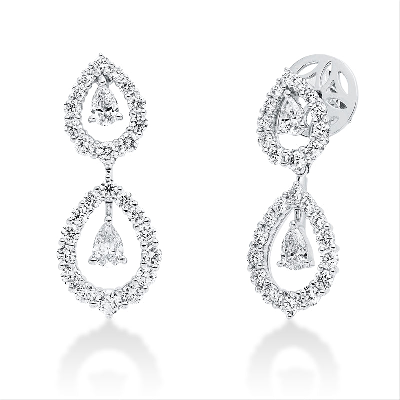 Ohrschmuck 18 kt WG, 6 Brill. 0,17 ct, 46 Brill. 0,84 ct,   TW-si 4 Tropfen 0,40 ct, F-vsi/si