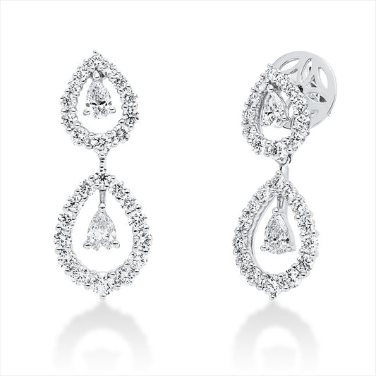 Ohrschmuck 18 kt WG, 6 Brill. 0,17 ct, 46 Brill. 0,84 ct,   TW-si 4 Tropfen 0,40 ct, F-vsi/si