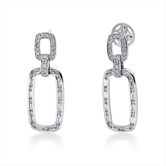 Ohrschmuck 18 kt WG, 28 Brill. 0,18 ct, F-vsi/si, 24 Bag. 0,55 ct, F-vsi/si, 32 Brill. 0,30 ct, F-vsi/si