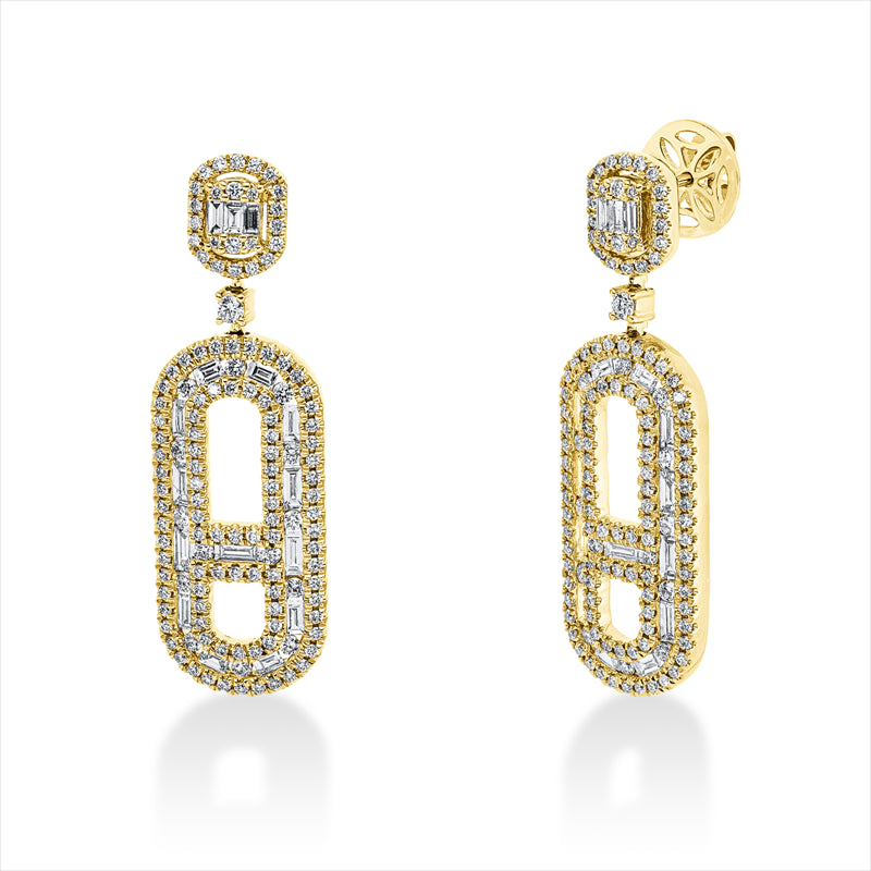 Ohrschmuck 18 kt GG, 30 Brill. 0,49 ct, TW-si, 228 Brill. 1,16 ct, TW-si, 32 Bag. 0,96 ct, F-vsi/si