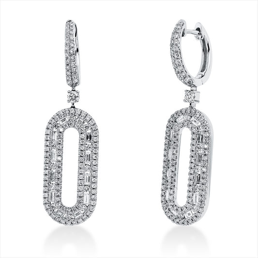 Ohrschmuck 18 kt WG, 50 Brill. 0,70 ct, TW-si, 184 Brill. 0,94 ct, TW-si, 24 Bag. 0,69 ct, F-vsi/si