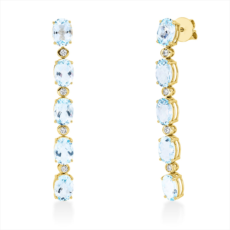 Ohrschmuck 18 kt GG, 8 Brill. 0,23 ct, TW-si, 10 Topase 9,40 ct sky blue