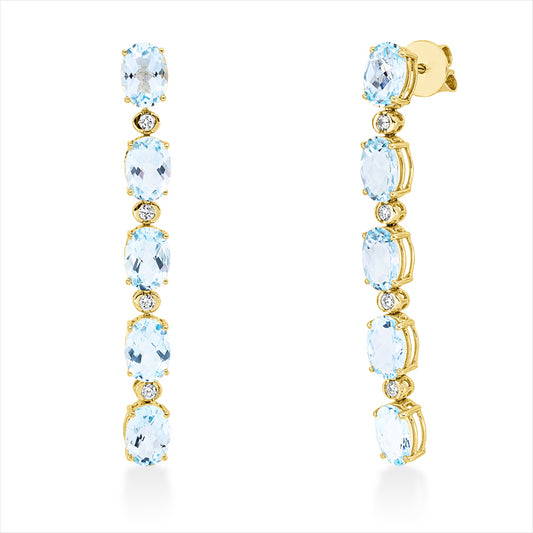 Ohrschmuck 18 kt GG, 8 Brill. 0,23 ct, TW-si, 10 Topase 9,40 ct sky blue