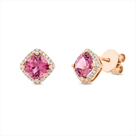 Ohrstecker 18 kt RG, 48 Brill. 0,21 ct, TW-si, 2 Turmalin 1,80 ct pink