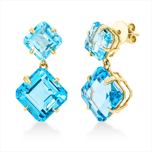 Ohrschmuck 18 kt GG, 2 Topase 17,70 ct blau, 2 Topase 6,80 ct blau