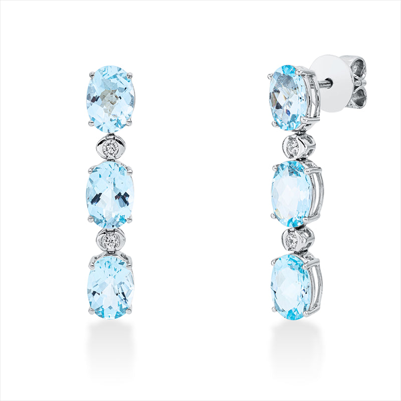 Ohrschmuck 18 kt WG, 4 Brill. 0,12 ct, TW-si, 6 Aquamarin 3,60 ct blau