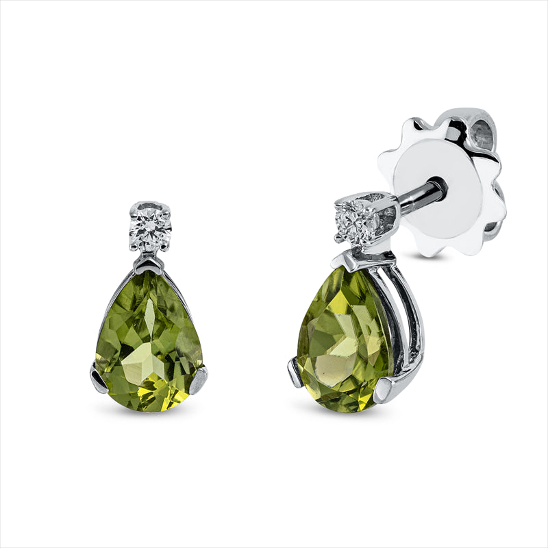 Ohrstecker 18 kt WG, 2 Brill. 0,07 ct, TW-si, 2 Peridot 1,61 ct grün